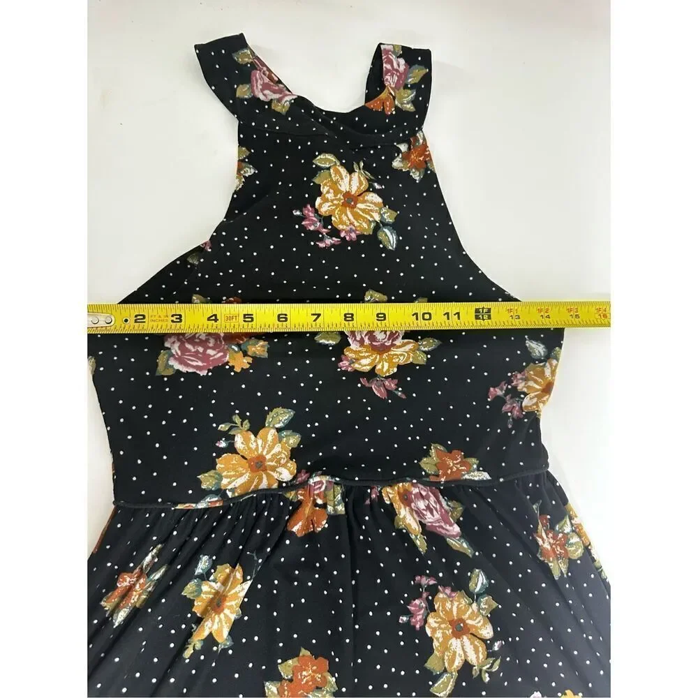 Free People Women's Maxi Dress Size SP Floral Print Sleeveless Cross Straps Boho